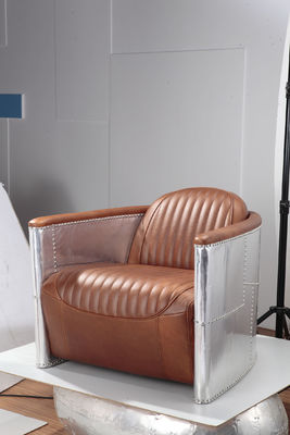 Aviator Leather Modern Sitting Chairs Brown Color Aluminum Sheet Cover Arm