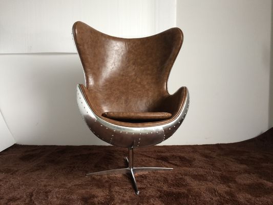 Living Room Modern Sitting Chairs , Vintage Aviator Leather Egg Chair