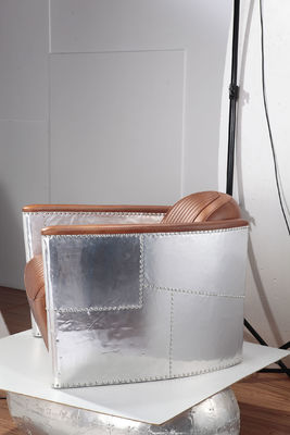 Aviator Leather Modern Sitting Chairs Brown Color Aluminum Sheet Cover Arm