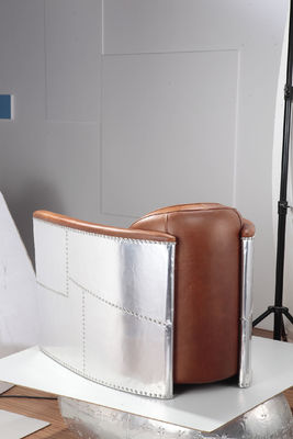 Aviator Leather Modern Sitting Chairs Brown Color Aluminum Sheet Cover Arm