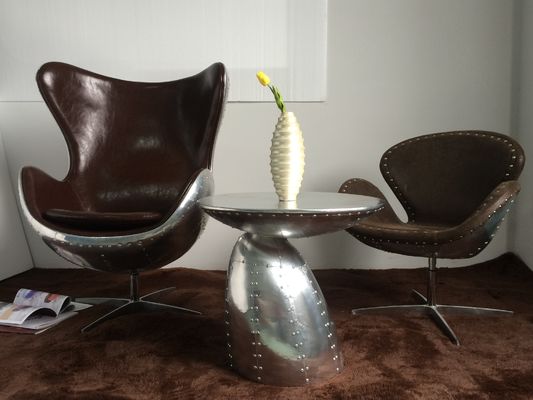 Living Room Modern Sitting Chairs , Vintage Aviator Leather Egg Chair