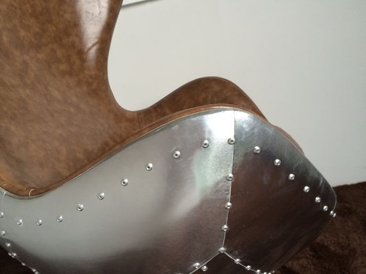 Living Room Modern Sitting Chairs , Vintage Aviator Leather Egg Chair